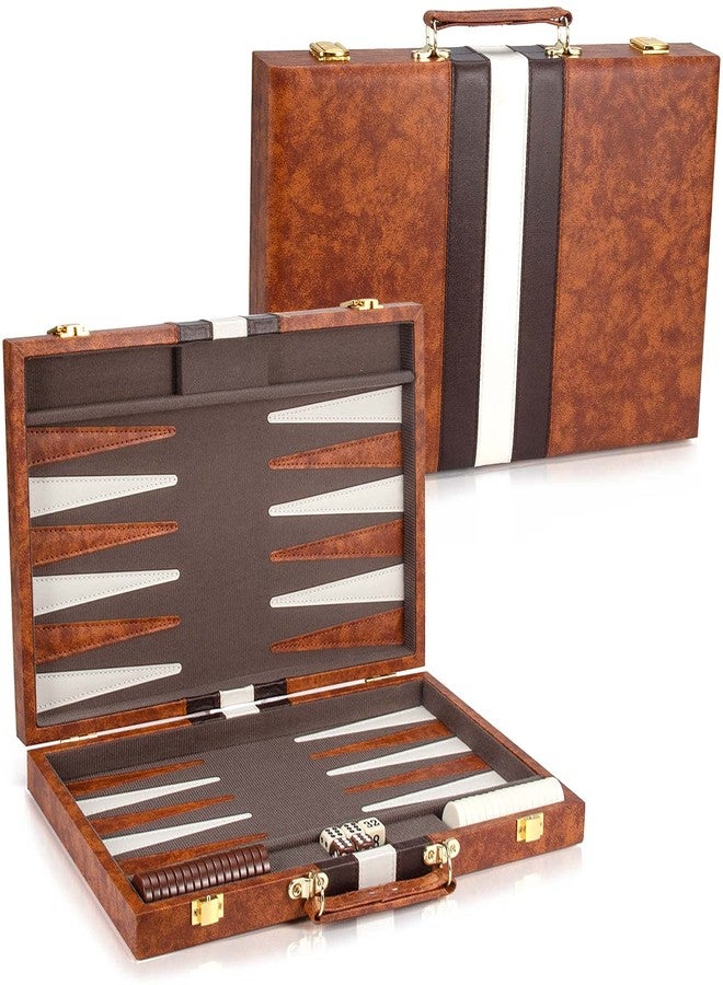 AMEROUS Backgammon Set, 15 Inches Classic Board Game with Leather Case, Folding Board, Gift Package, Portable Travel Strategy Backgammon Game Set for Adults, Kids (Medium, Brown) - Image 4